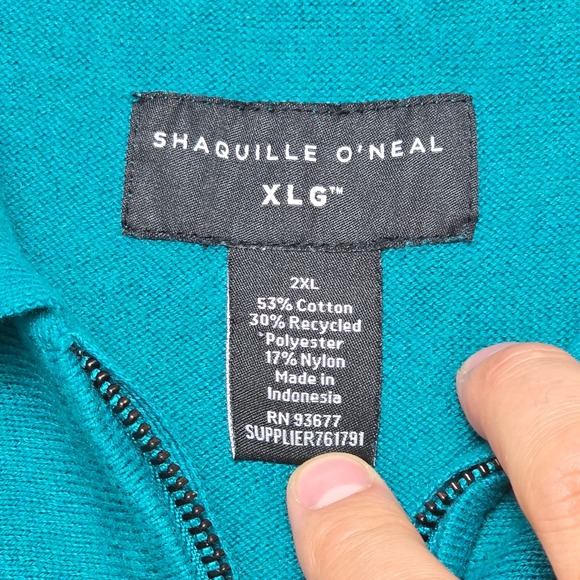 Shaquille‎ O'Neal Mens Polo Shirt XLG Teal Black Striped Short Sleeve Zip - Picture 6 of 12